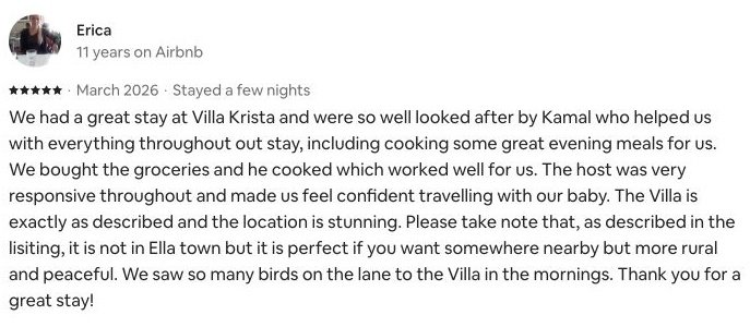 Original Airbnb guest review by Erica · March 2026