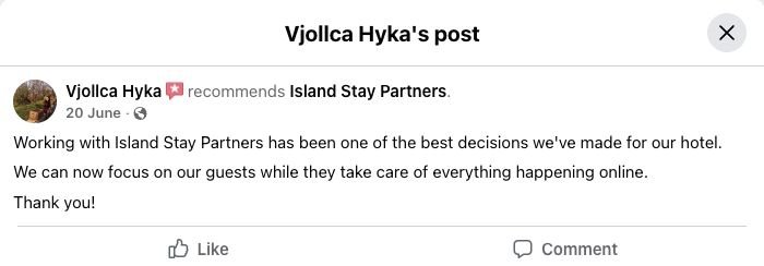 Original Facebook review by Vjollca Hyka